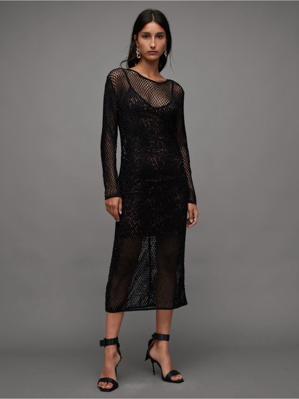 All Saints Rosalie Midi Embellished Mesh Leopard Print Dress Size 8